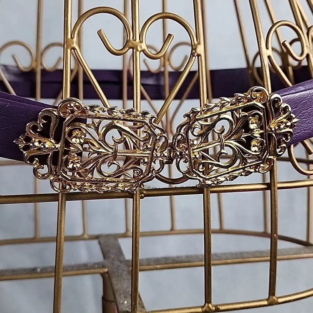 Mimi Di N Signed Gold & Silver Tone Floral & Heart Belt Buckle Clasps 1985 Glam
